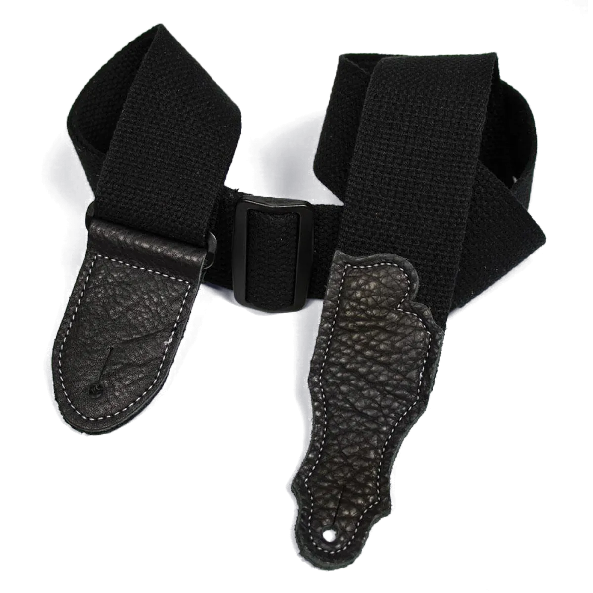 Franklin 2 Inch Black Cotton Strap with Pebbled Black Glove Leather End Tab
