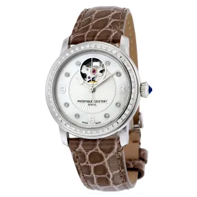 Frederique Constant Heart Beat Automatic Mother of Pearl Diamond Dial Brown Leather Ladies Watch FC-310HBAD2PD4 FC-310HBAD2PD6
