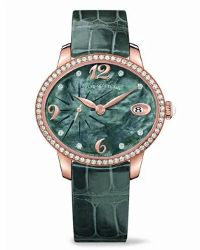 Girard Perregaux Cats Eye Green Mother of Pearl 18kt Rose Gold Diamond Leather Ladies Watch 80484D52A661-BK6A