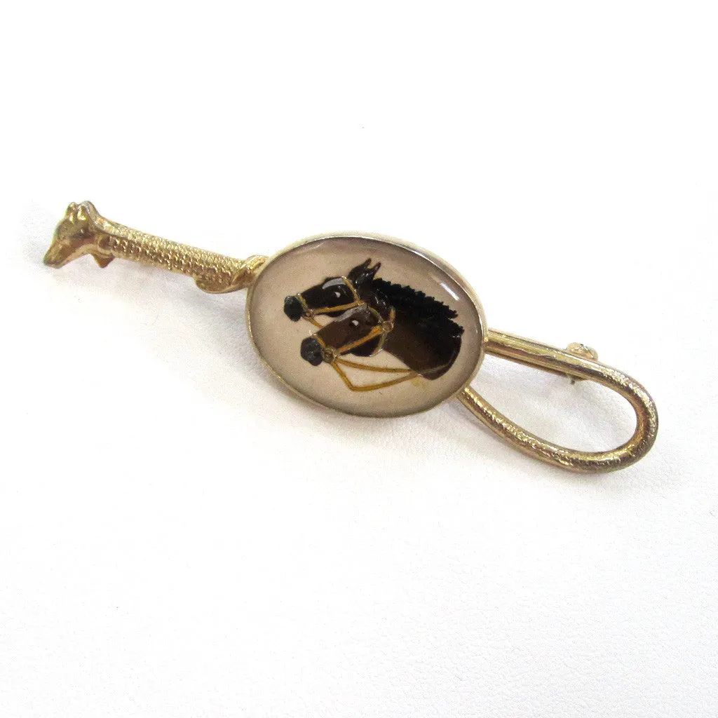Gold-Filled Reverse-Painted Horse Brooch/Pin