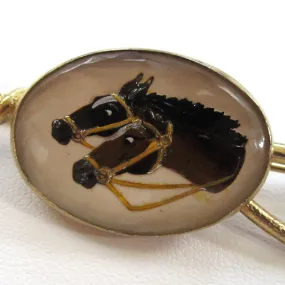 Gold-Filled Reverse-Painted Horse Brooch/Pin