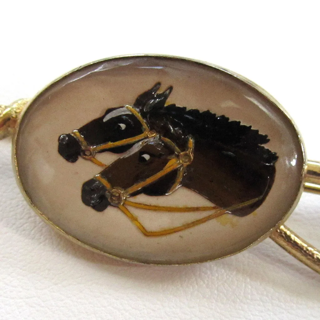 Gold-Filled Reverse-Painted Horse Brooch/Pin