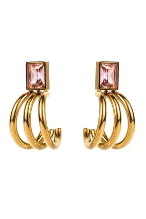 Gold Plated Pink Zirconia Claw-Shaped Hoop Earrings