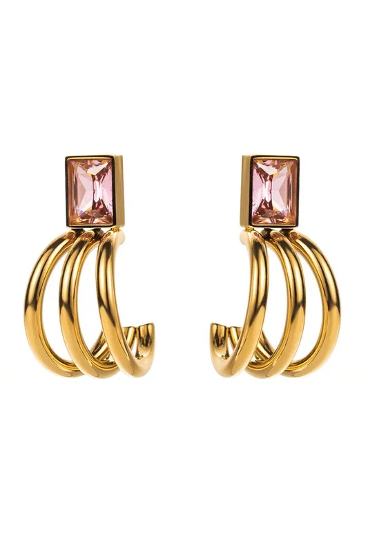Gold Plated Pink Zirconia Claw-Shaped Hoop Earrings