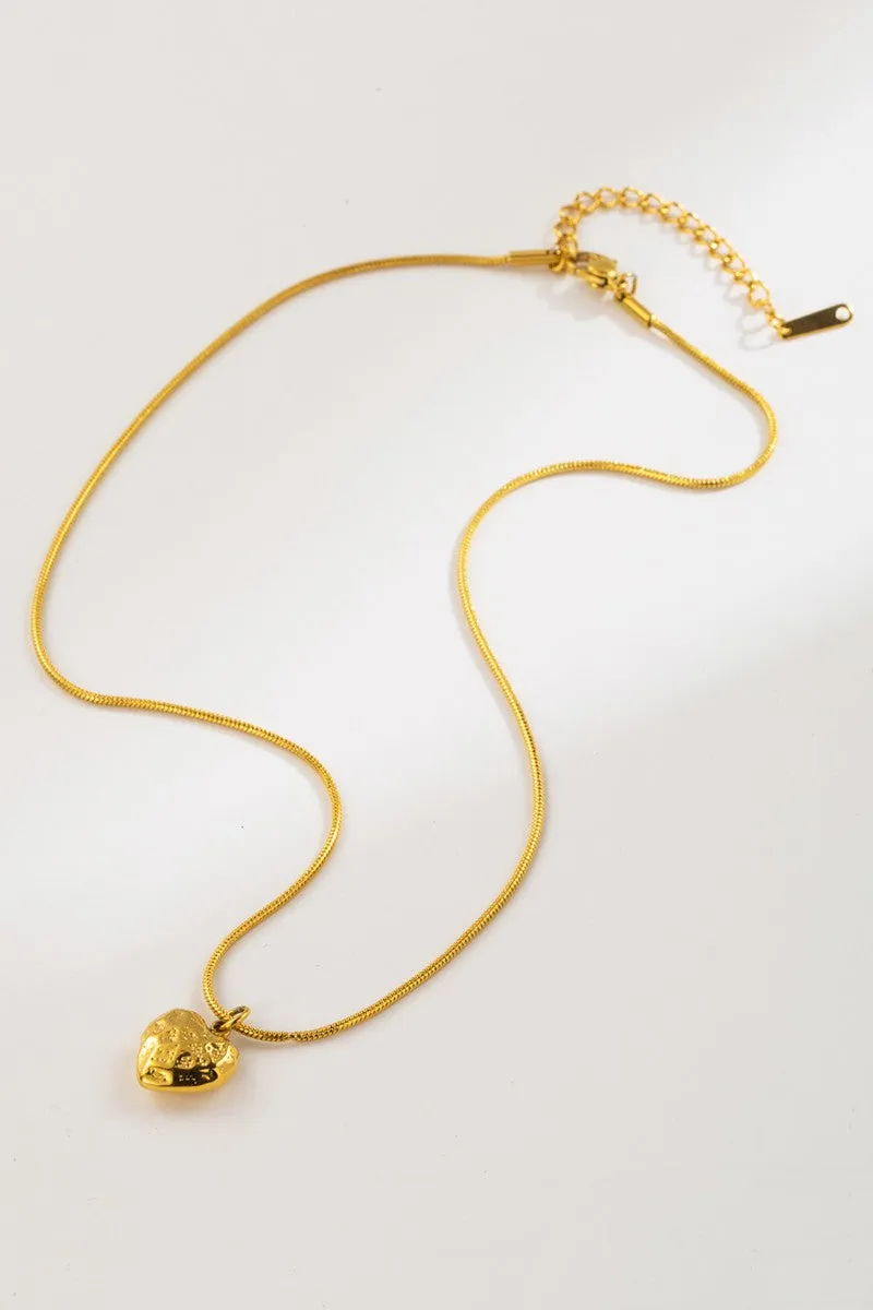 Gold Stainless Steel Hammered Heart Pendant Necklace