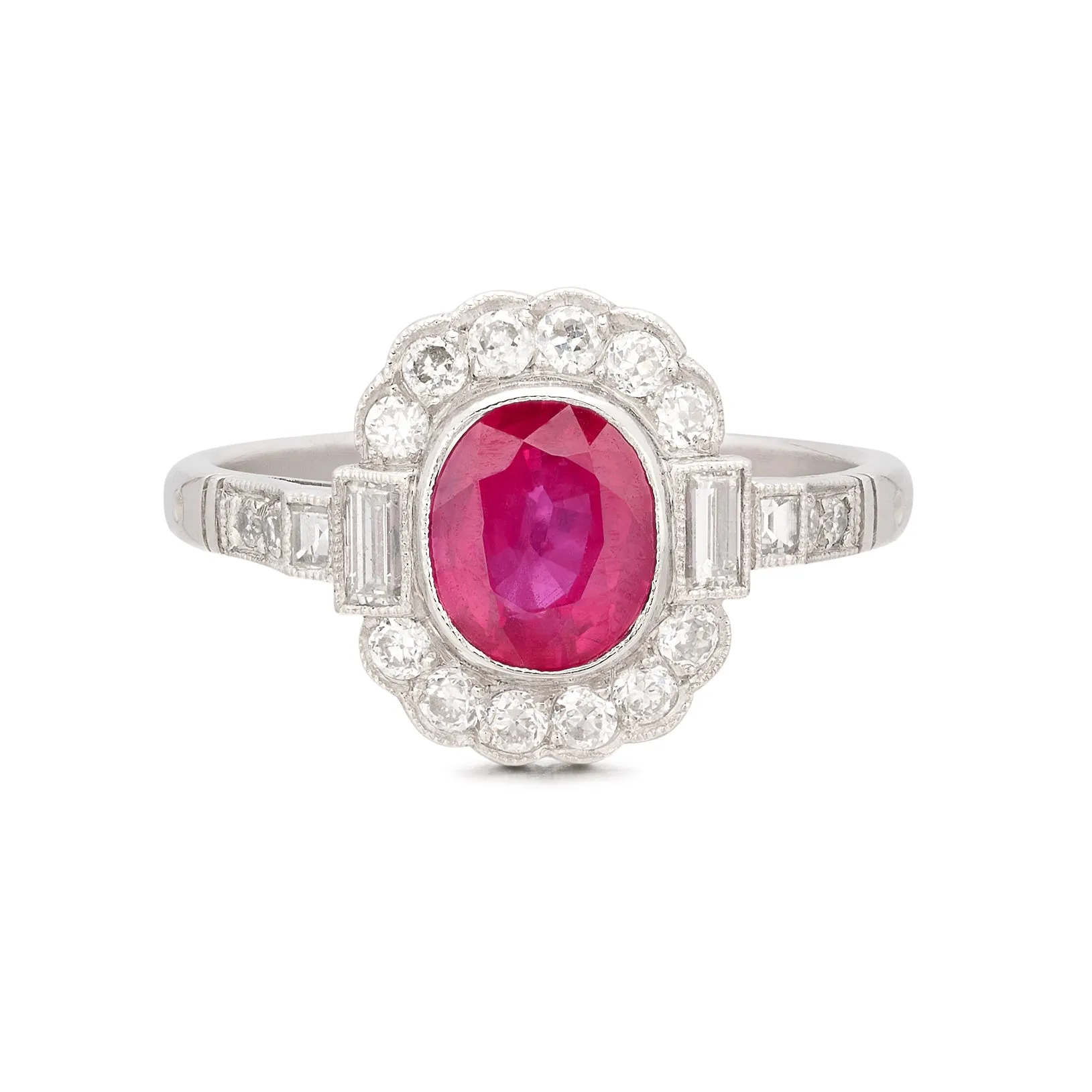 Gorgeous Platinum Burma Ruby & Diamond Deco Style Ring