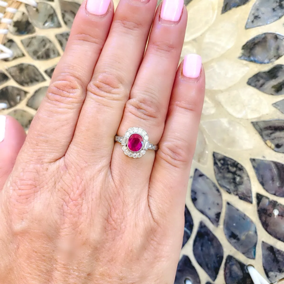 Gorgeous Platinum Burma Ruby & Diamond Deco Style Ring