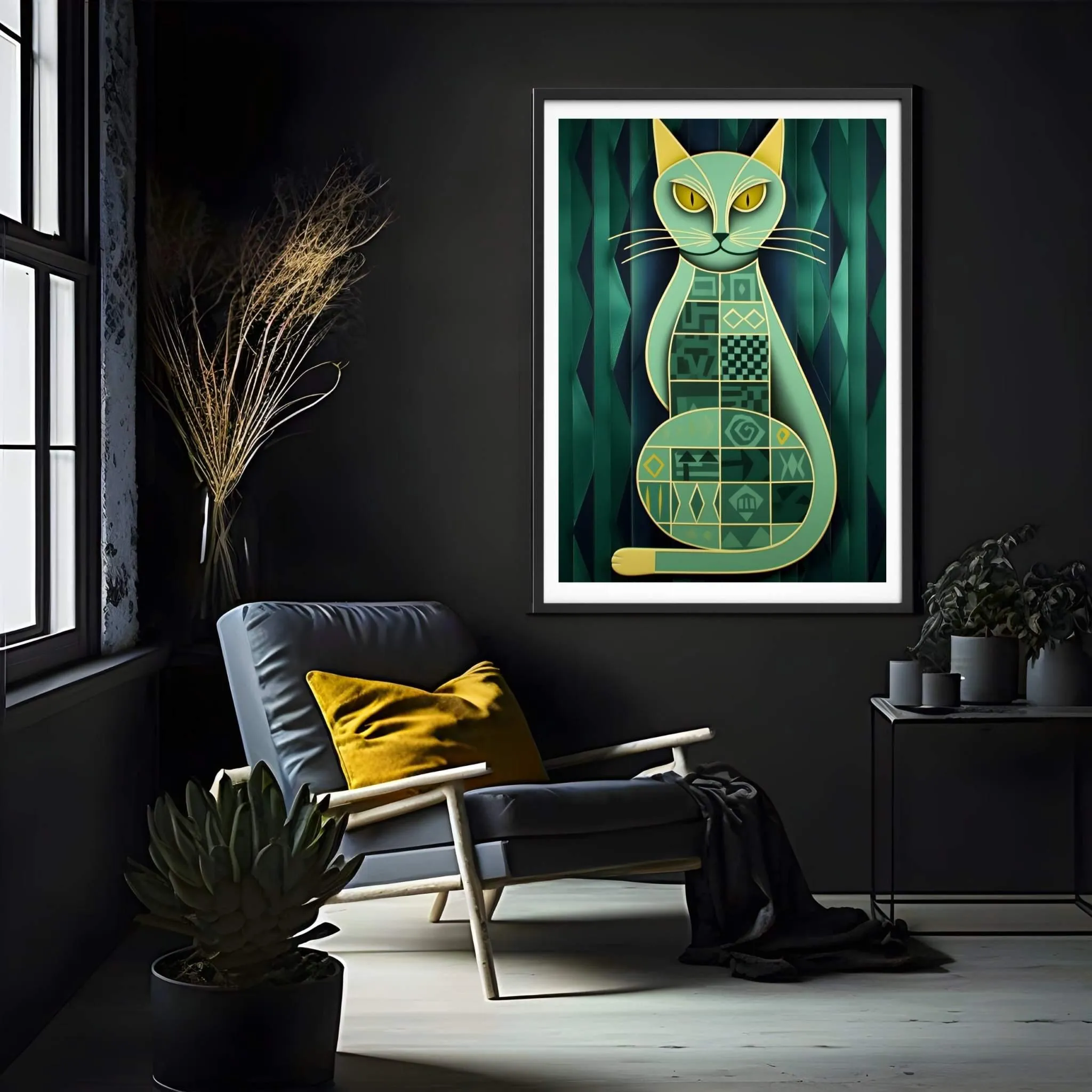 Green Cat Poster