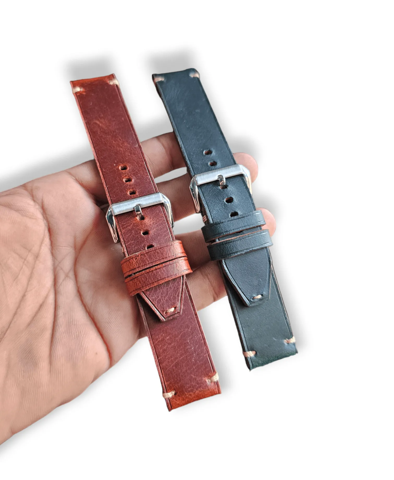 Handmade tobacco brown leather strap