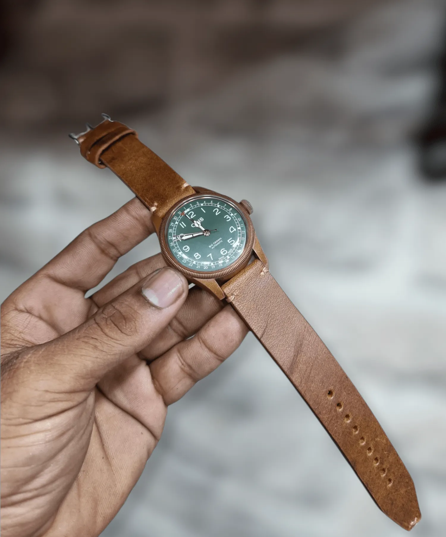 Handmade tobacco brown leather strap