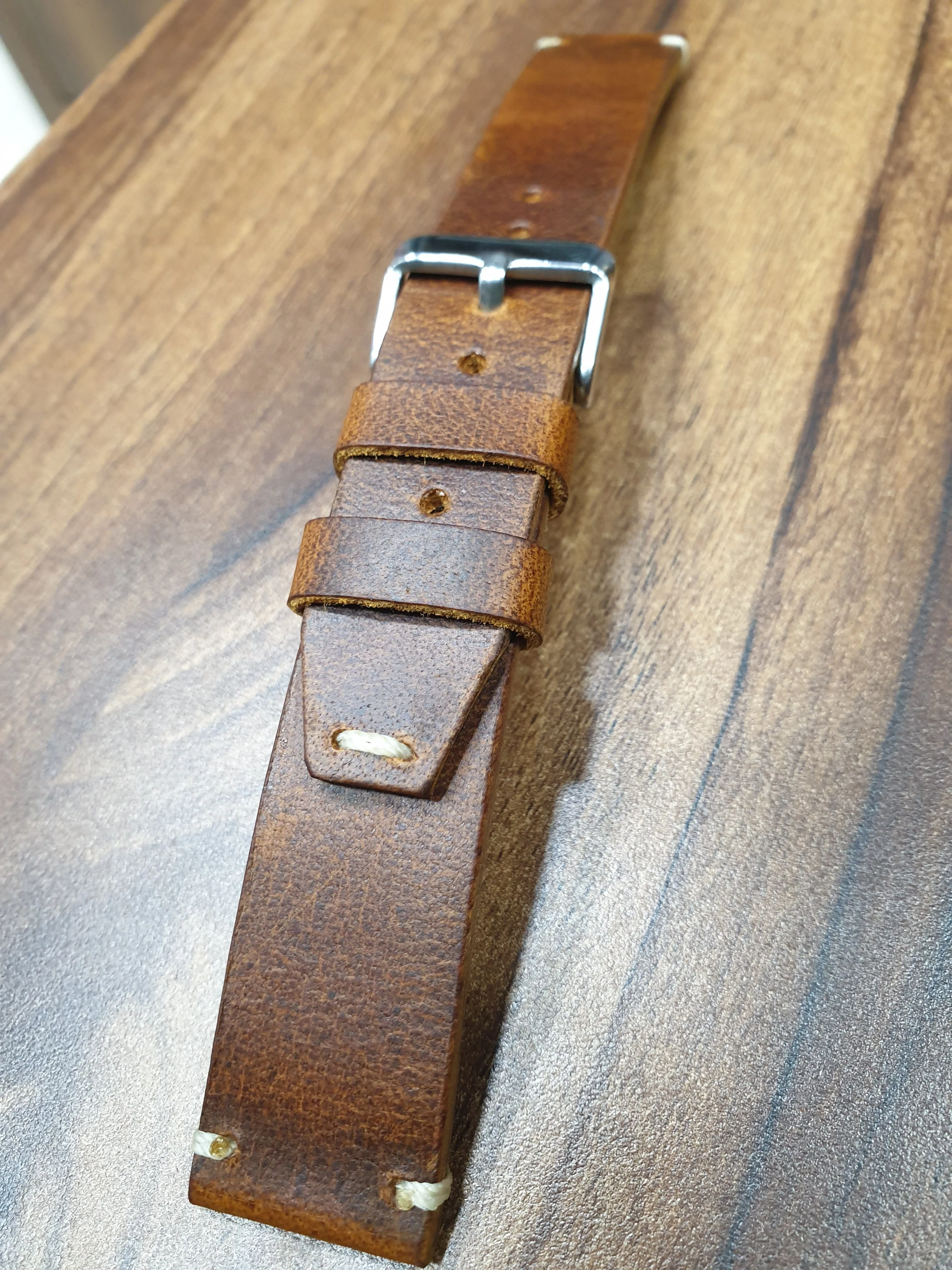 Handmade tobacco brown leather strap