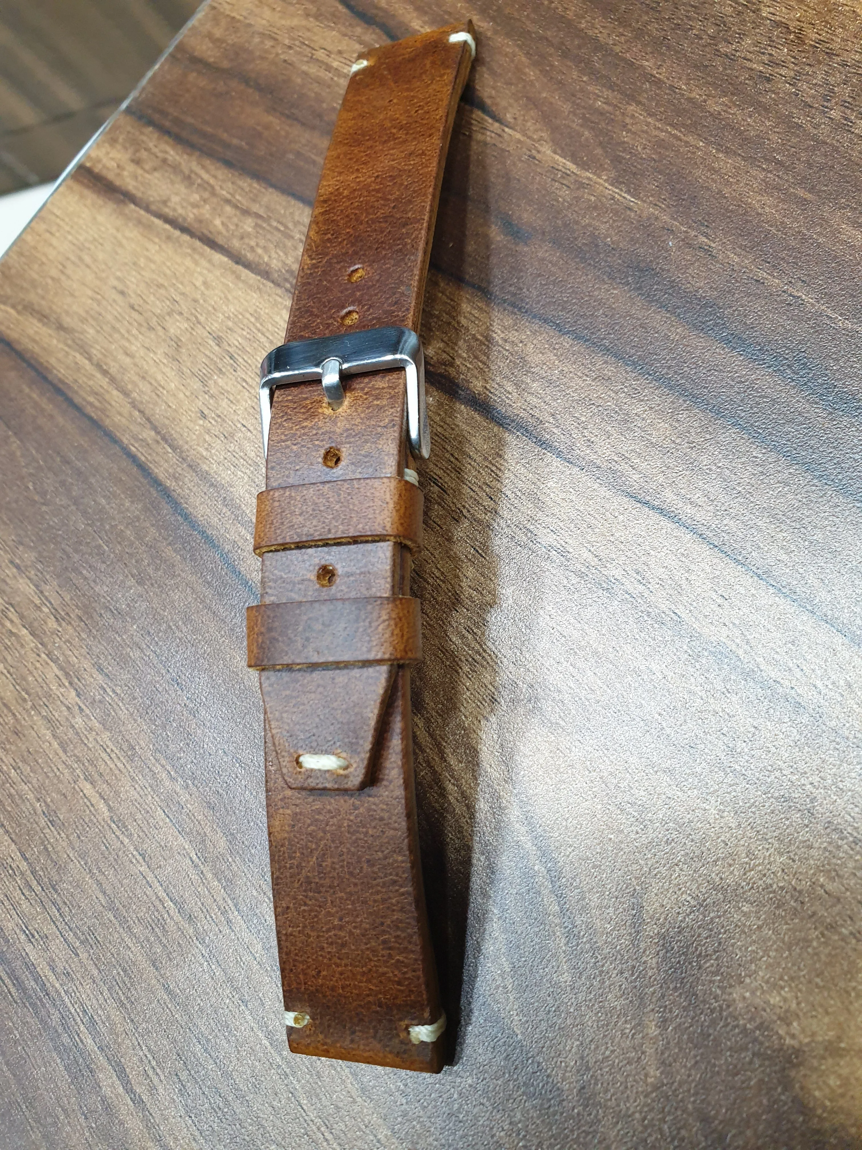 Handmade tobacco brown leather strap