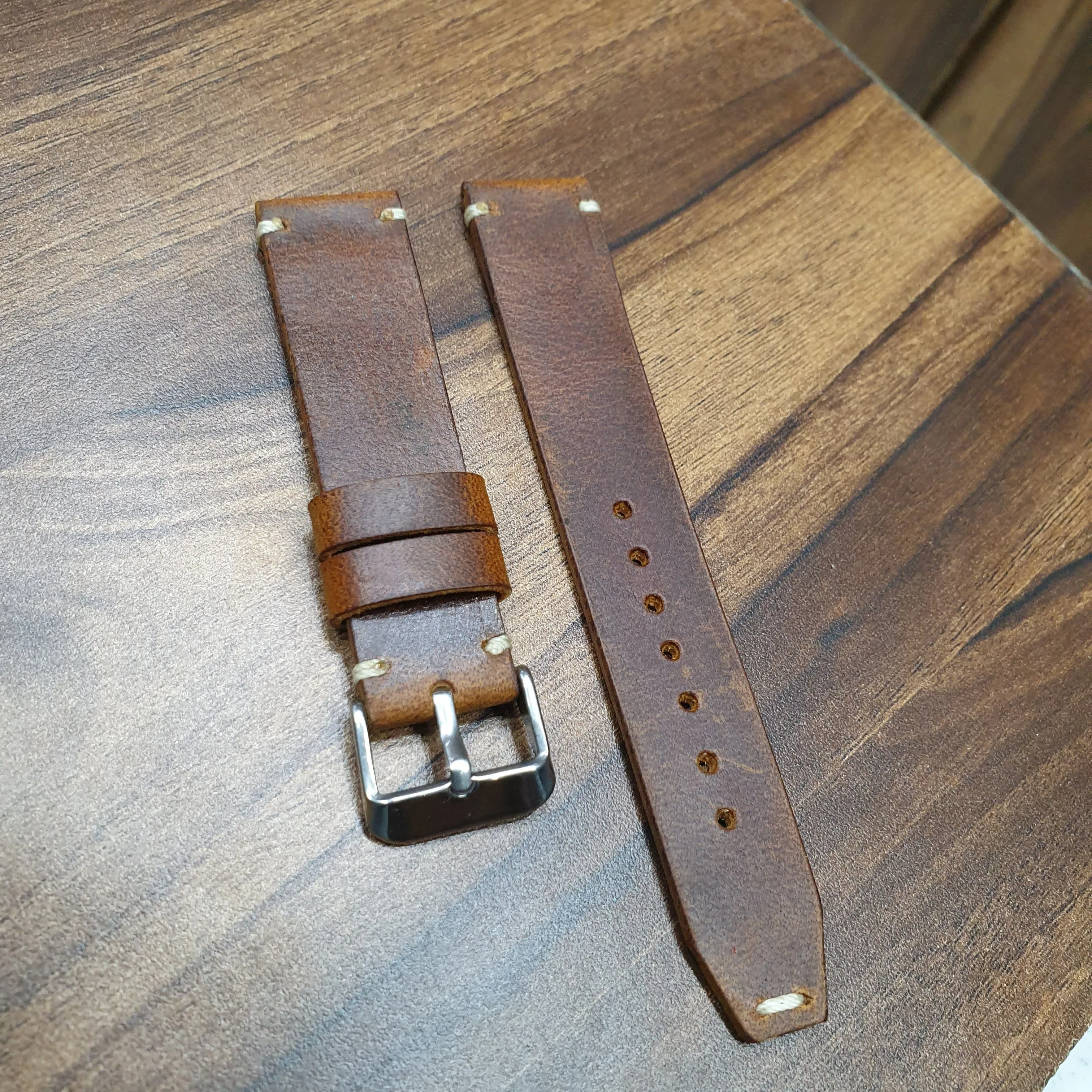 Handmade tobacco brown leather strap