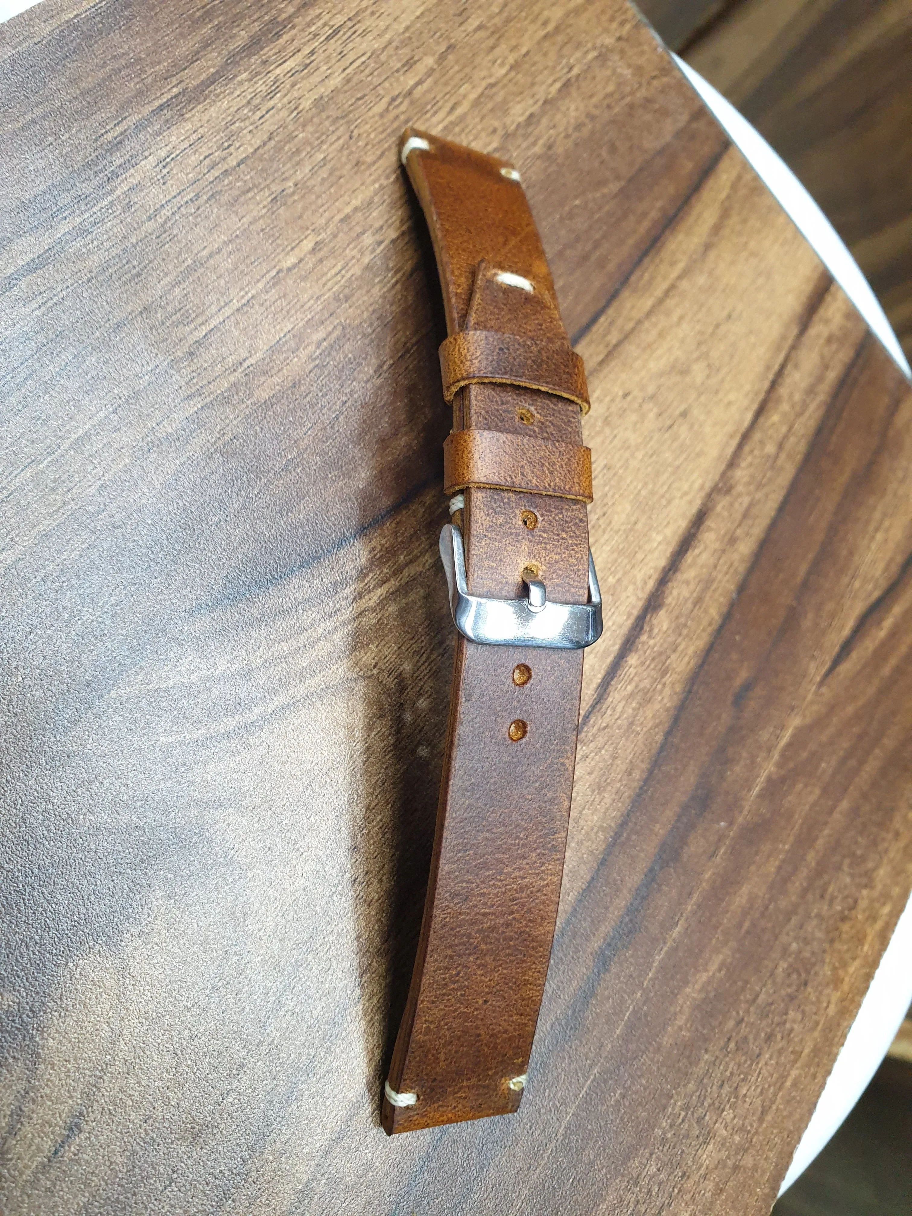 Handmade tobacco brown leather strap