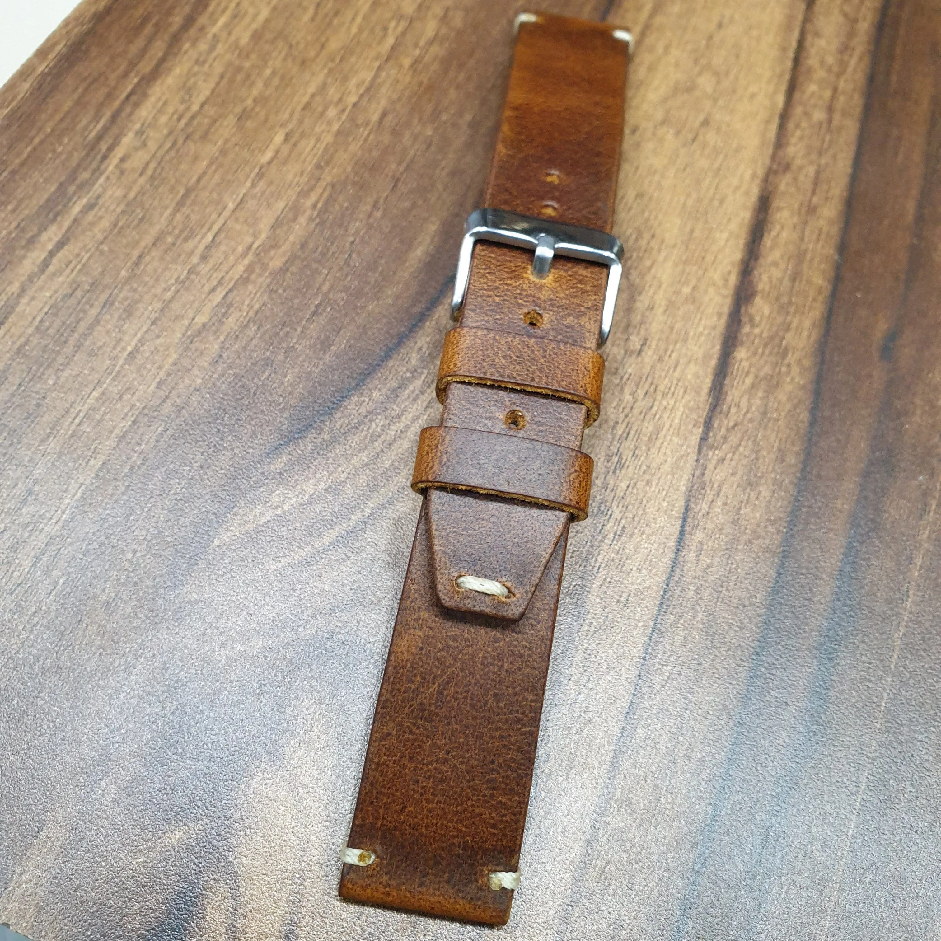 Handmade tobacco brown leather strap