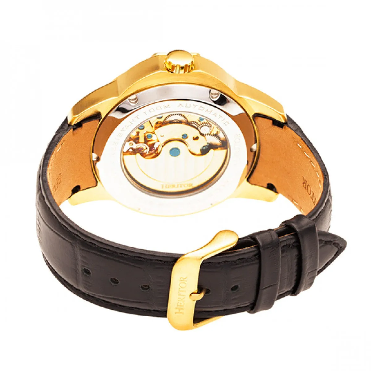 Heritor Automatic Windsor Semi-Skeleton Leather-Band Watch - Gold/Silver