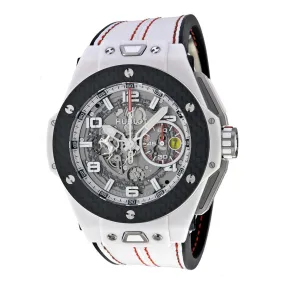 Hublot Big Bang Ferrari  Carbon Dial White Ceramic Skeleton Ceramic Men's Sports Watch 401.HQ.0121.VR