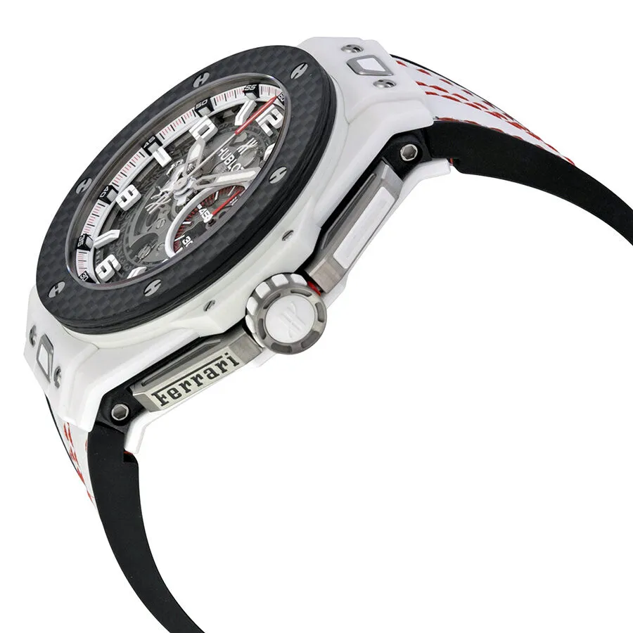 Hublot Big Bang Ferrari  Carbon Dial White Ceramic Skeleton Ceramic Men's Sports Watch 401.HQ.0121.VR