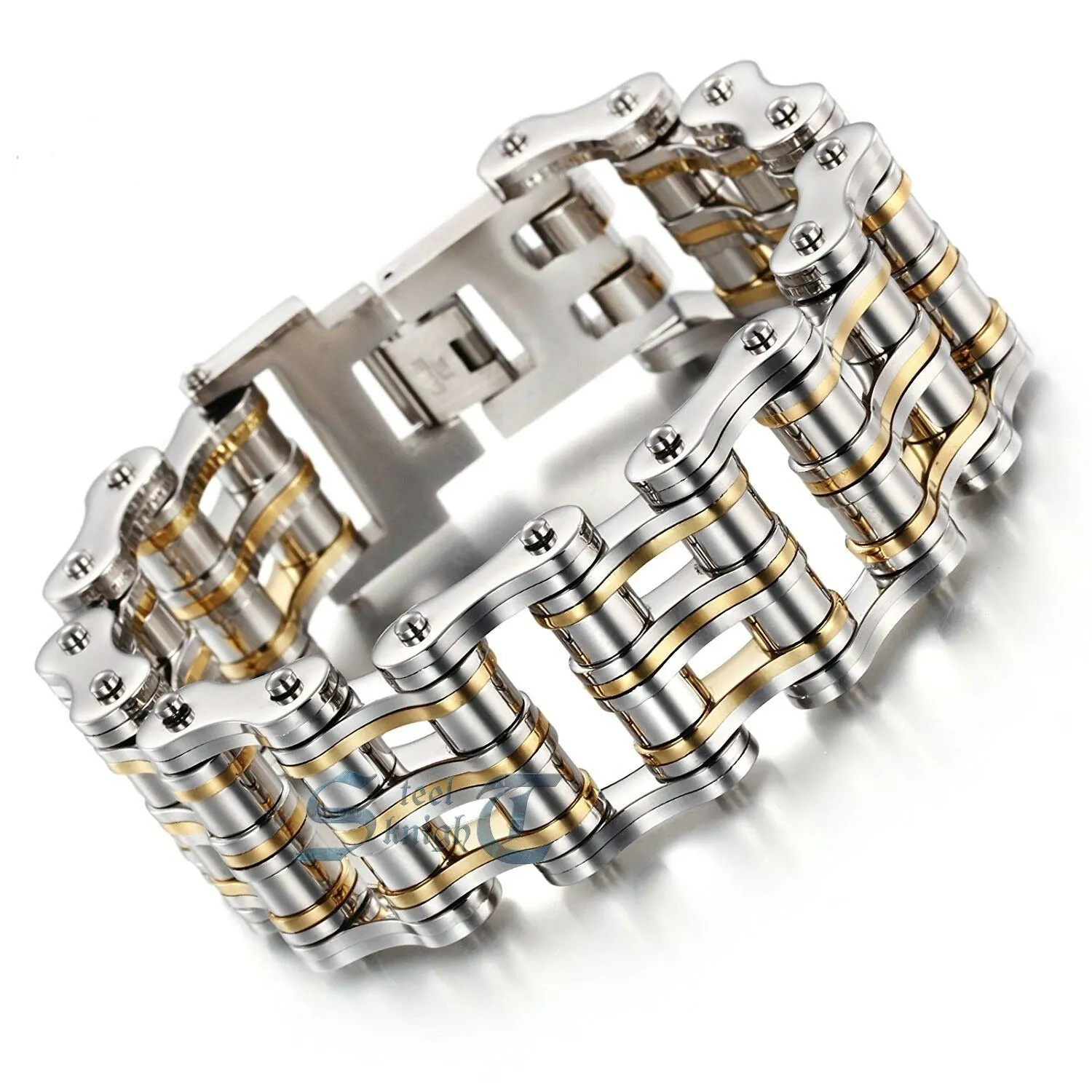 Huge Stainless Steel Motorcycle Bike Chain Wide Bracelet 8.2"
