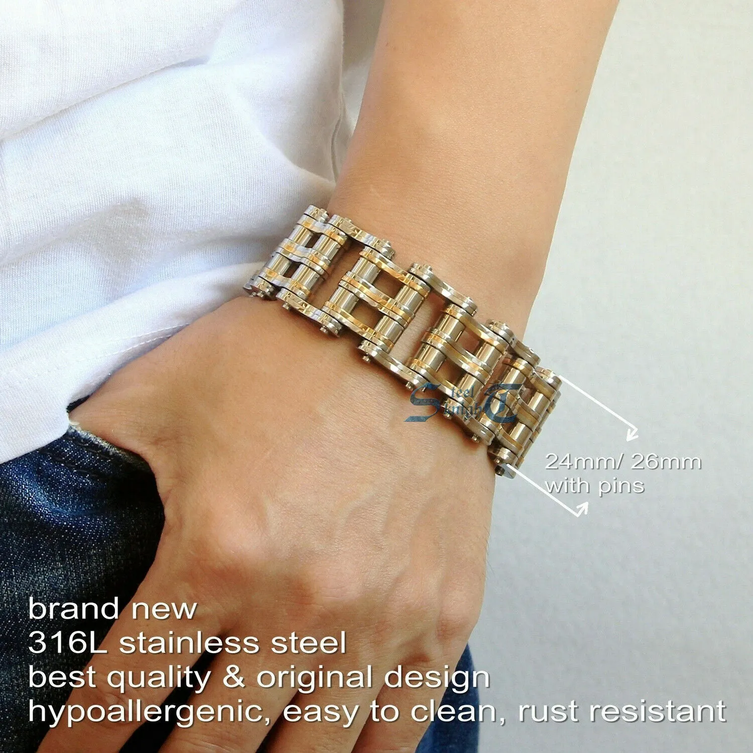 Huge Stainless Steel Motorcycle Bike Chain Wide Bracelet 8.2"