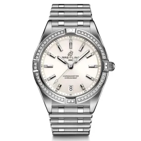 Ladies' Breitling Chronomat 32 Diamond Bezel White and Diamond Dial Stainless Steel Watch A77310591A1A1