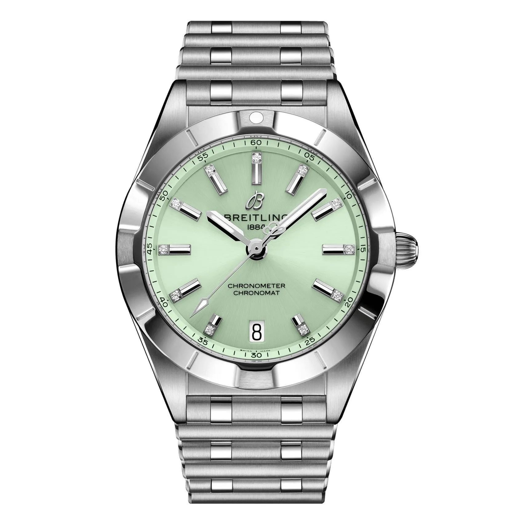 Ladies' Breitling Chronomat 32 Diamond Green Dial Stainless Steel Watch A77310101L1A1