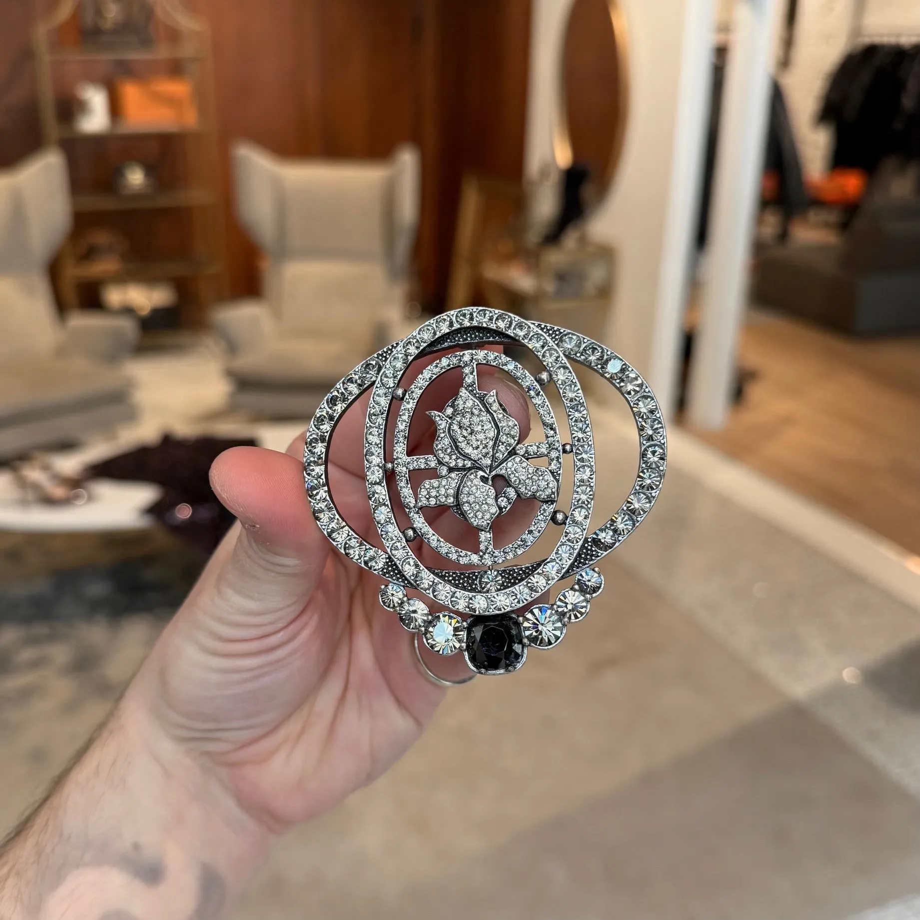 Lanvin Crystal Embellished Floral Design Brooch