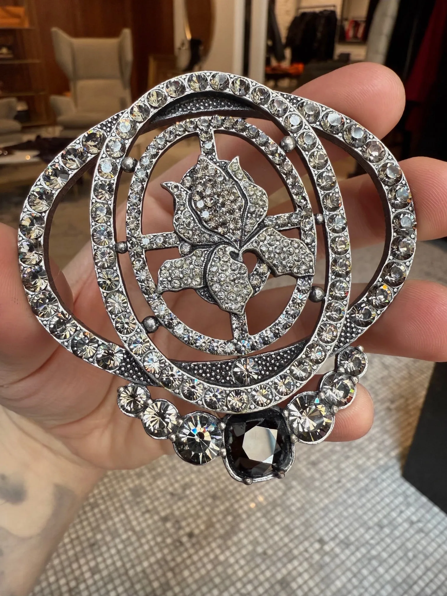 Lanvin Crystal Embellished Floral Design Brooch