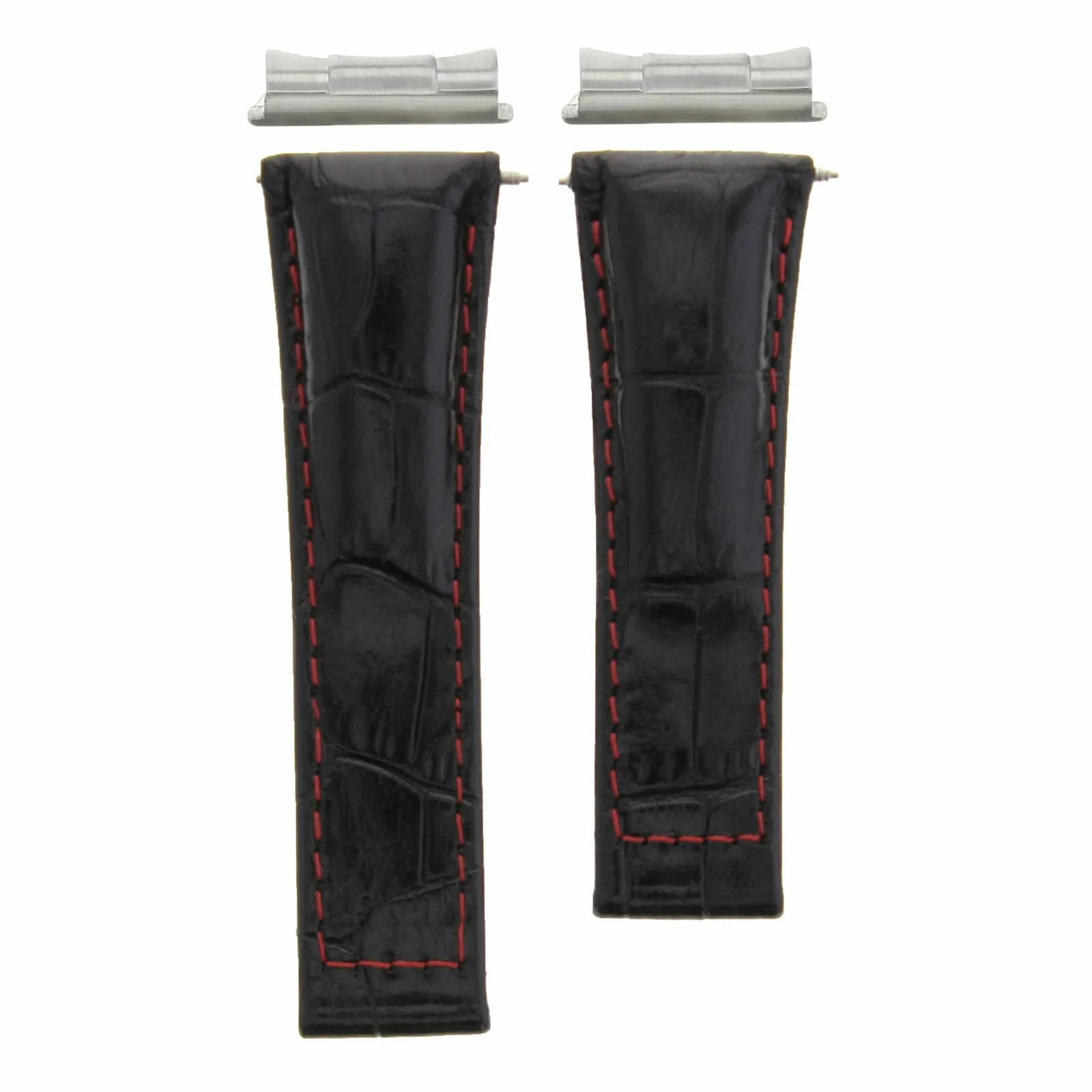 LEATHER BAND STRAP FOR ROLEX DAYTONA 16518   END PIECE (LUGS) BLACK RED ST SHORT