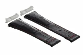 LEATHER BAND STRAP FOR ROLEX DAYTONA 16518   END PIECE (LUGS) BLACK RED ST SHORT