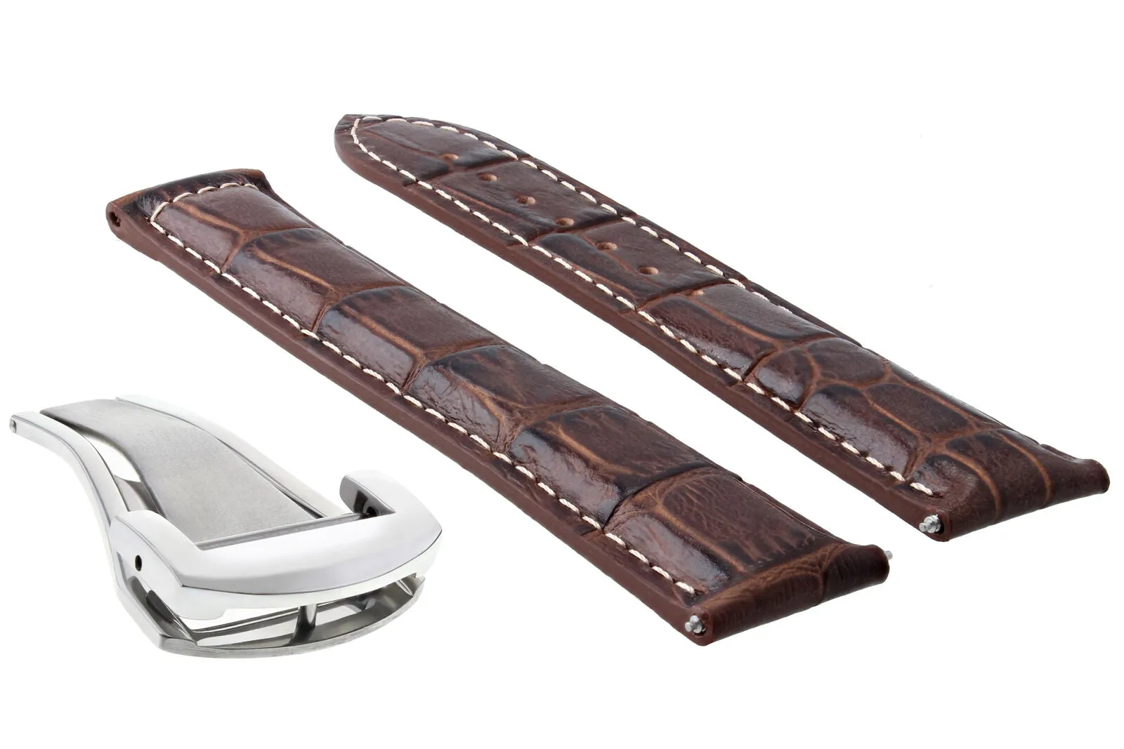 LEATHER STRAP BAND CLASP FOR 22/18MM 45.5MM OMEGA SEAMASTER PLANET OCEAN BROWN