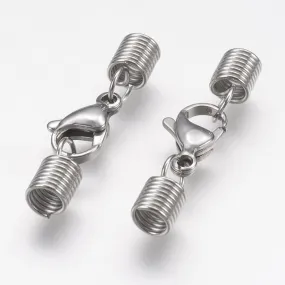 Lobster Clasp w/Cord Ends, Stainless Steel 5/pk