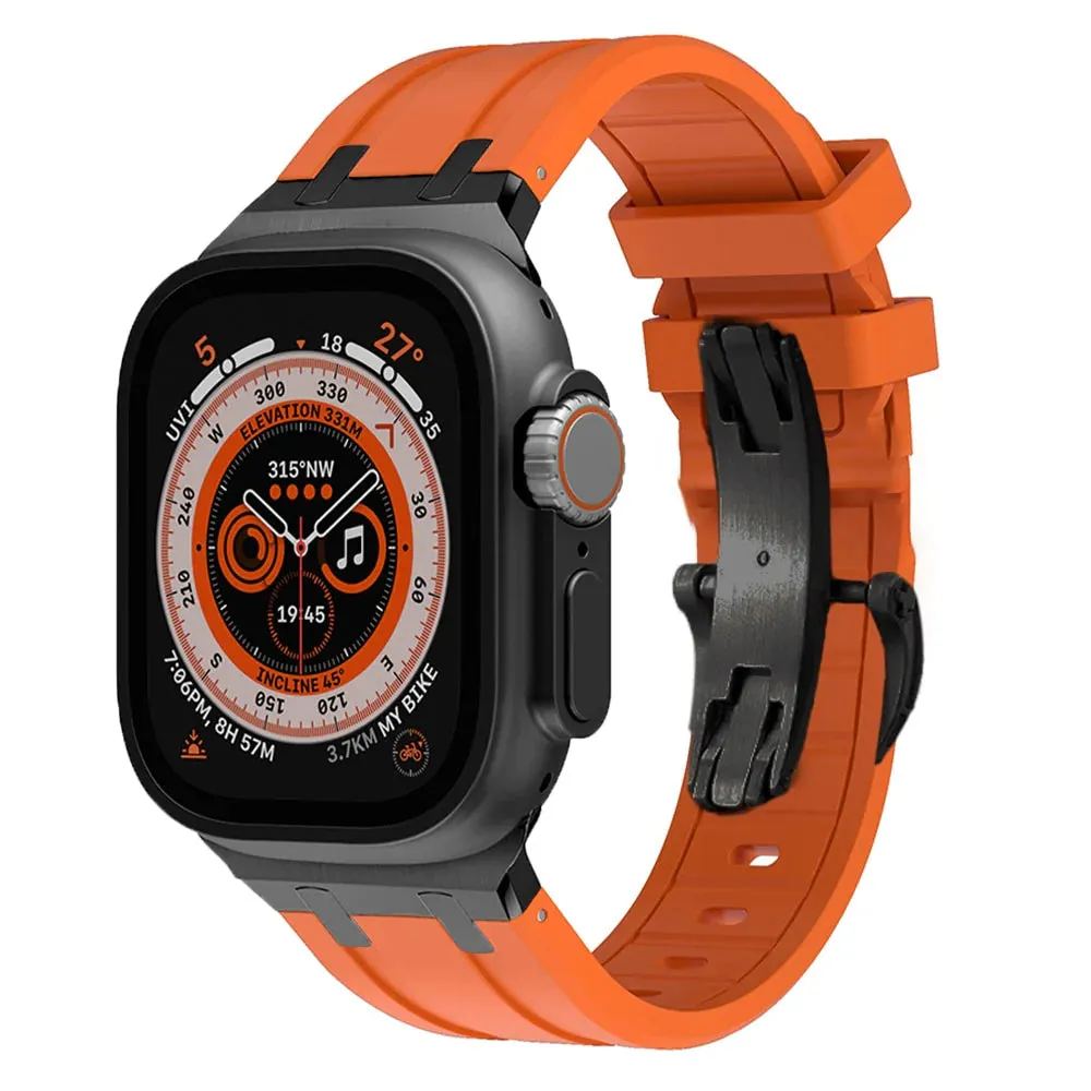 Luxury AP Metal Head Butterfly Buckle Silicone Band For Apple Watch