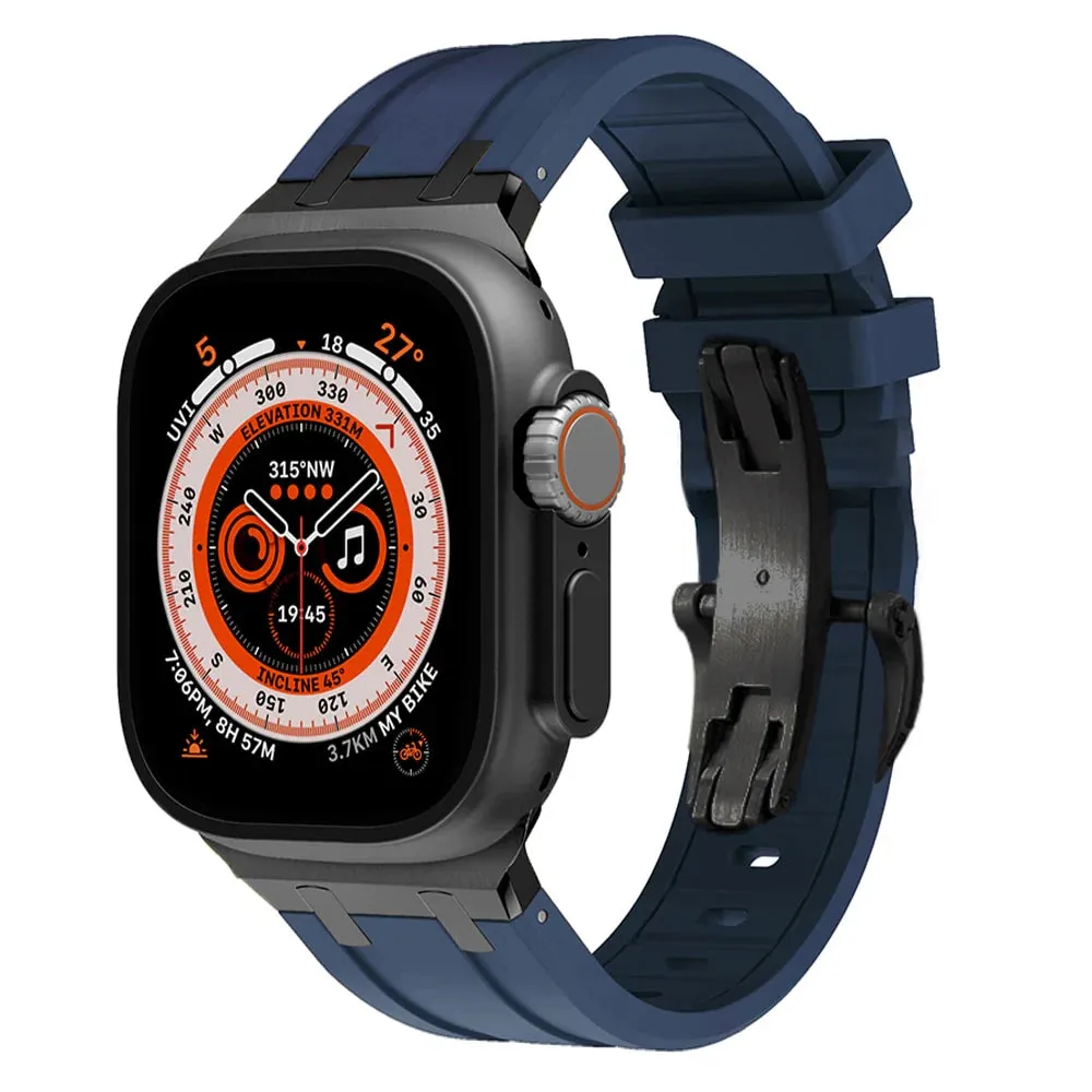Luxury AP Metal Head Butterfly Buckle Silicone Band For Apple Watch