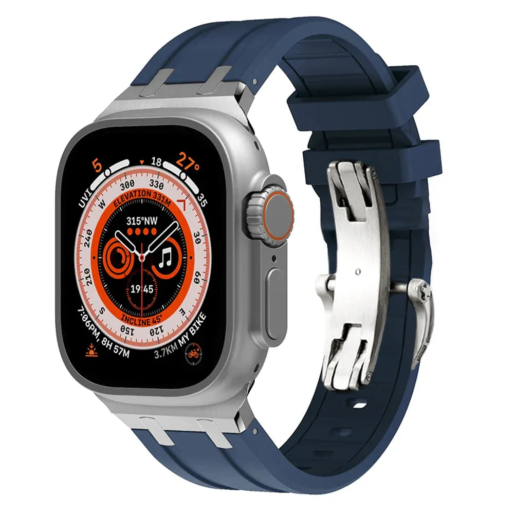 Luxury AP Metal Head Butterfly Buckle Silicone Band For Apple Watch