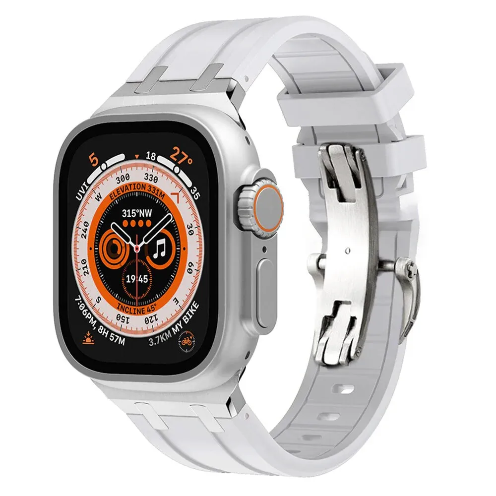 Luxury AP Metal Head Butterfly Buckle Silicone Band For Apple Watch