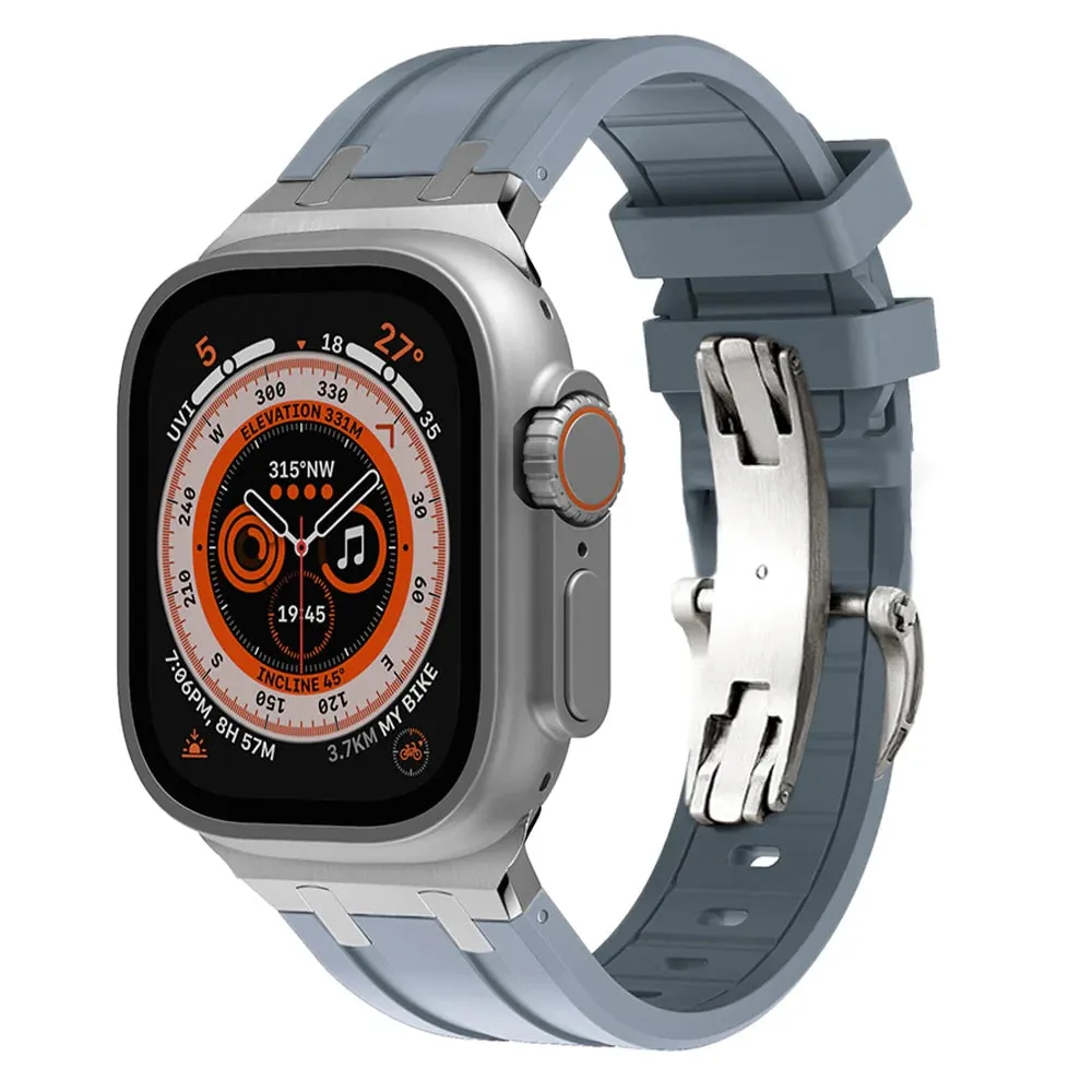 Luxury AP Metal Head Butterfly Buckle Silicone Band For Apple Watch