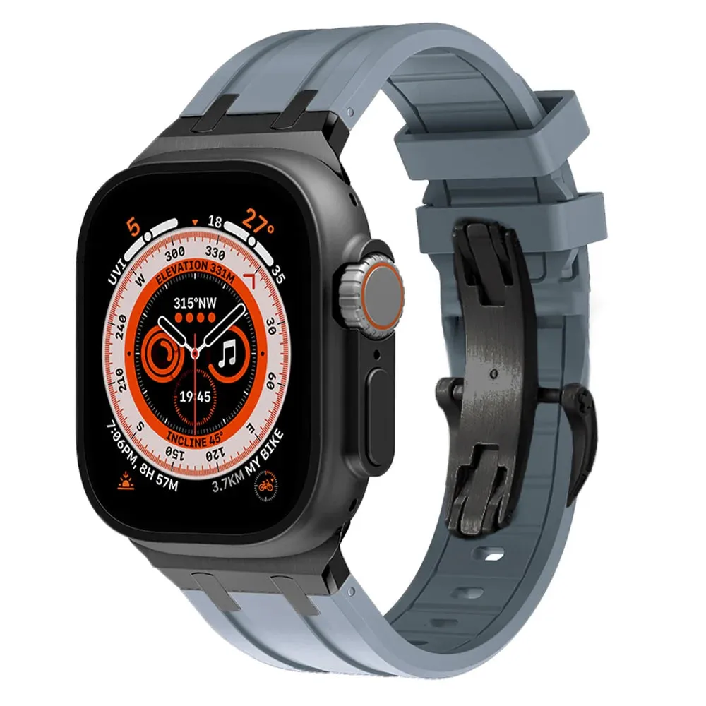 Luxury AP Metal Head Butterfly Buckle Silicone Band For Apple Watch