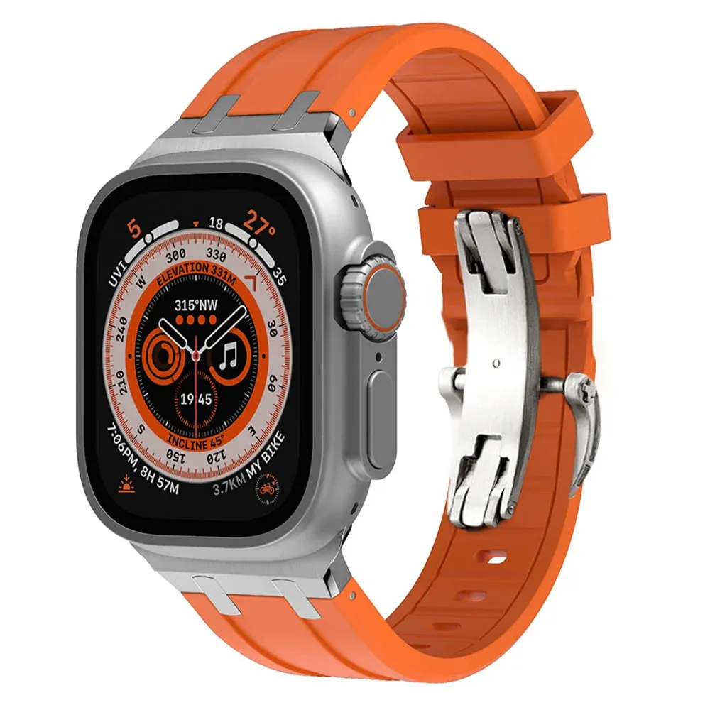 Luxury AP Metal Head Butterfly Buckle Silicone Band For Apple Watch