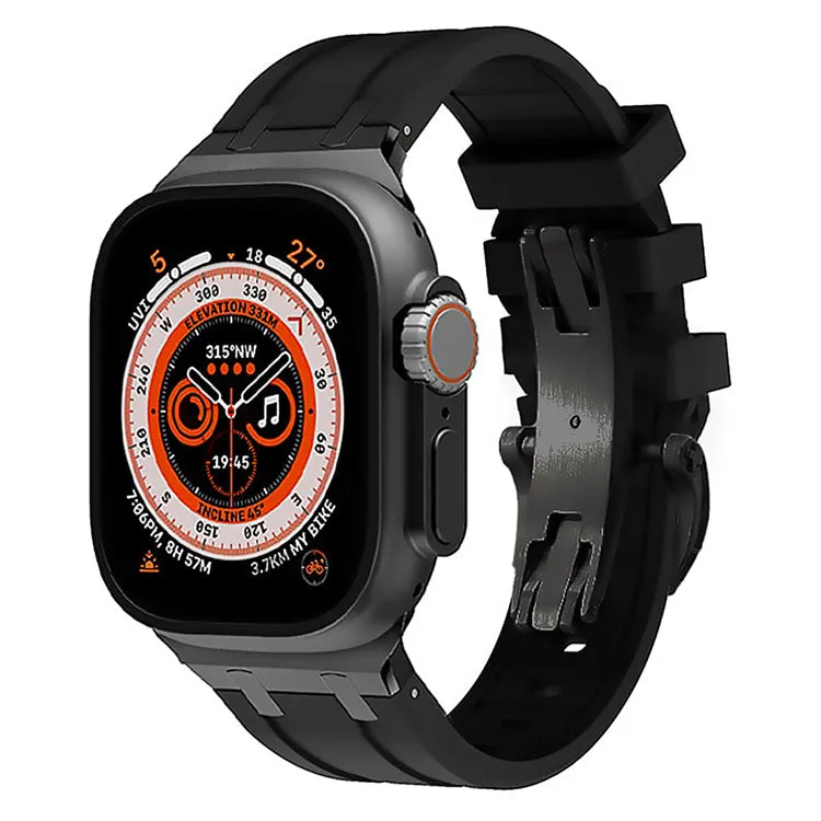 Luxury AP Metal Head Butterfly Buckle Silicone Band For Apple Watch