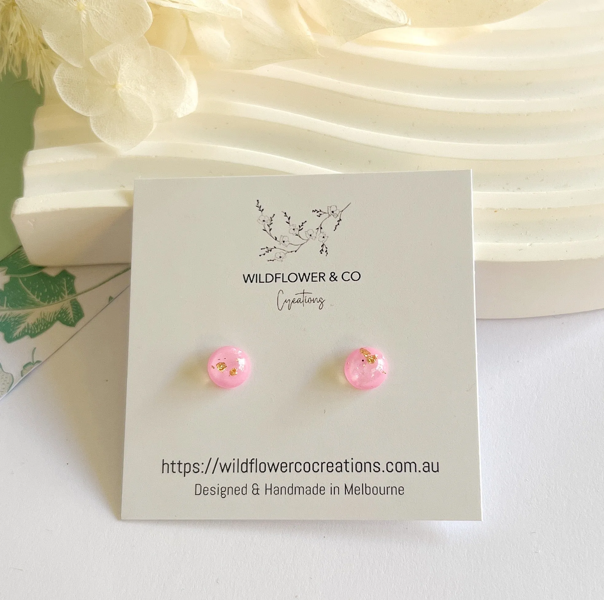 Marble Glass Studs - pink/gold