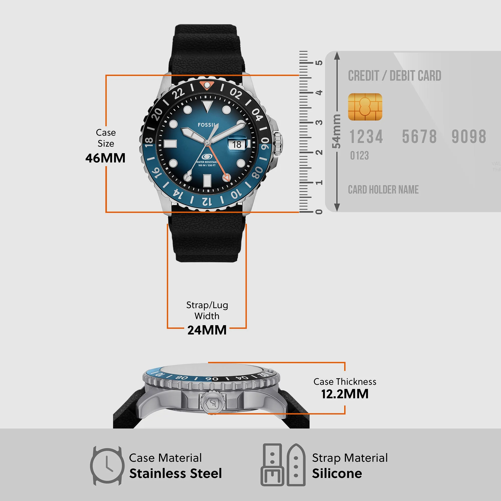 Men's Blue GMT Black Silicone Watch FS6049