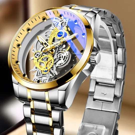 Men's Skeleton Automatic Quartz Watch - Gold Skeleton Vintage Luxury Men's Watch from a Top Brand