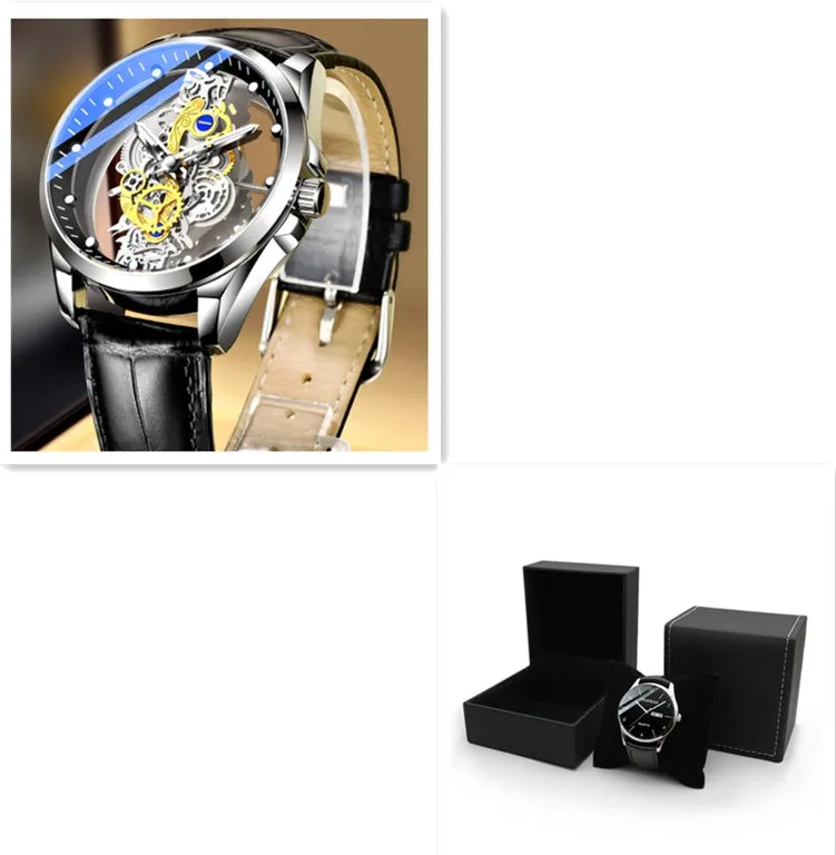 Men's Skeleton Automatic Quartz Watch - Gold Skeleton Vintage Luxury Men's Watch from a Top Brand