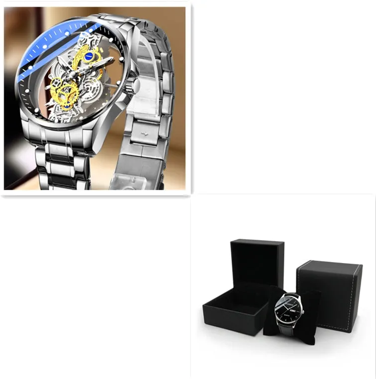 Men's Skeleton Automatic Quartz Watch - Gold Skeleton Vintage Luxury Men's Watch from a Top Brand