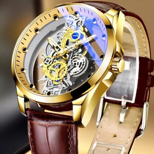 Men's Skeleton Automatic Quartz Watch - Gold Skeleton Vintage Luxury Men's Watch from a Top Brand