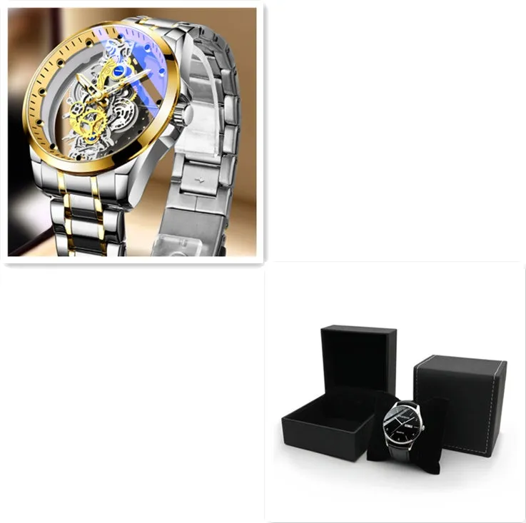 Men's Skeleton Automatic Quartz Watch - Gold Skeleton Vintage Luxury Men's Watch from a Top Brand