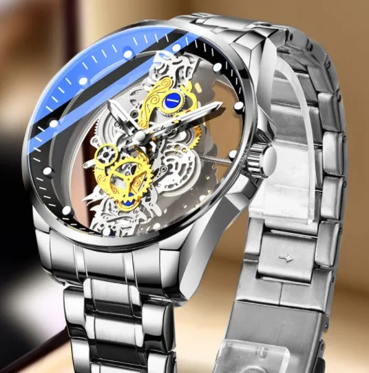 Men's Skeleton Automatic Quartz Watch - Gold Skeleton Vintage Luxury Men's Watch from a Top Brand