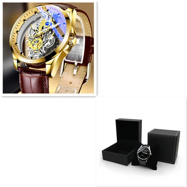 Men's Skeleton Automatic Quartz Watch - Gold Skeleton Vintage Luxury Men's Watch from a Top Brand
