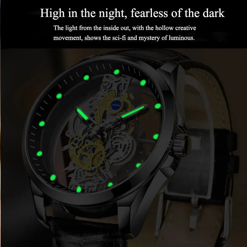 Men's Skeleton Automatic Quartz Watch - Gold Skeleton Vintage Luxury Men's Watch from a Top Brand